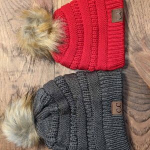 Lined Winter Hats with Pom Pom (Adult and Kid Sizes)
