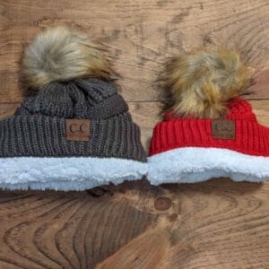 Lined Winter Hats with Pom Pom (Adult and Kid Sizes)