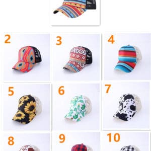Pattern Criss Cross Ponytail Hats Adult