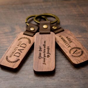 Wood Leather Keychains