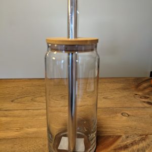 Bamboo Lid and Steel Straw for 18oz Beer Can Glasses