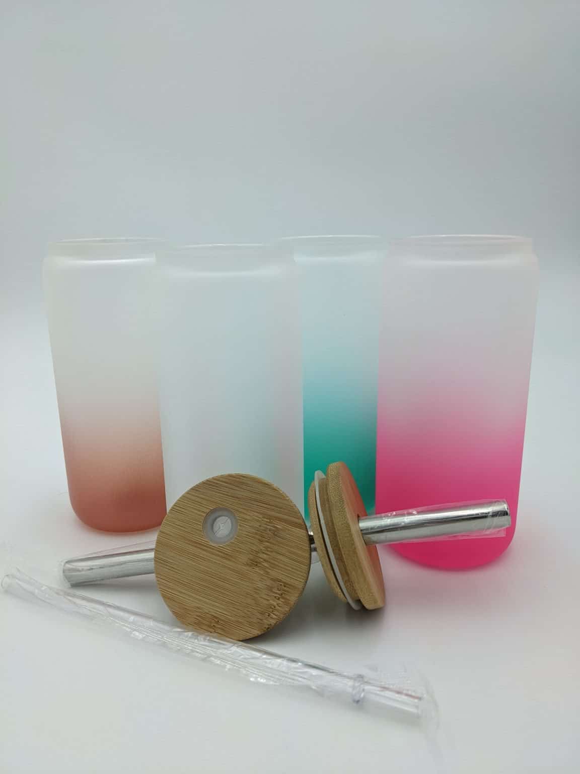 20oz Frosted Beer Can Glass with Bamboo Lid and Plastic Straw Painted