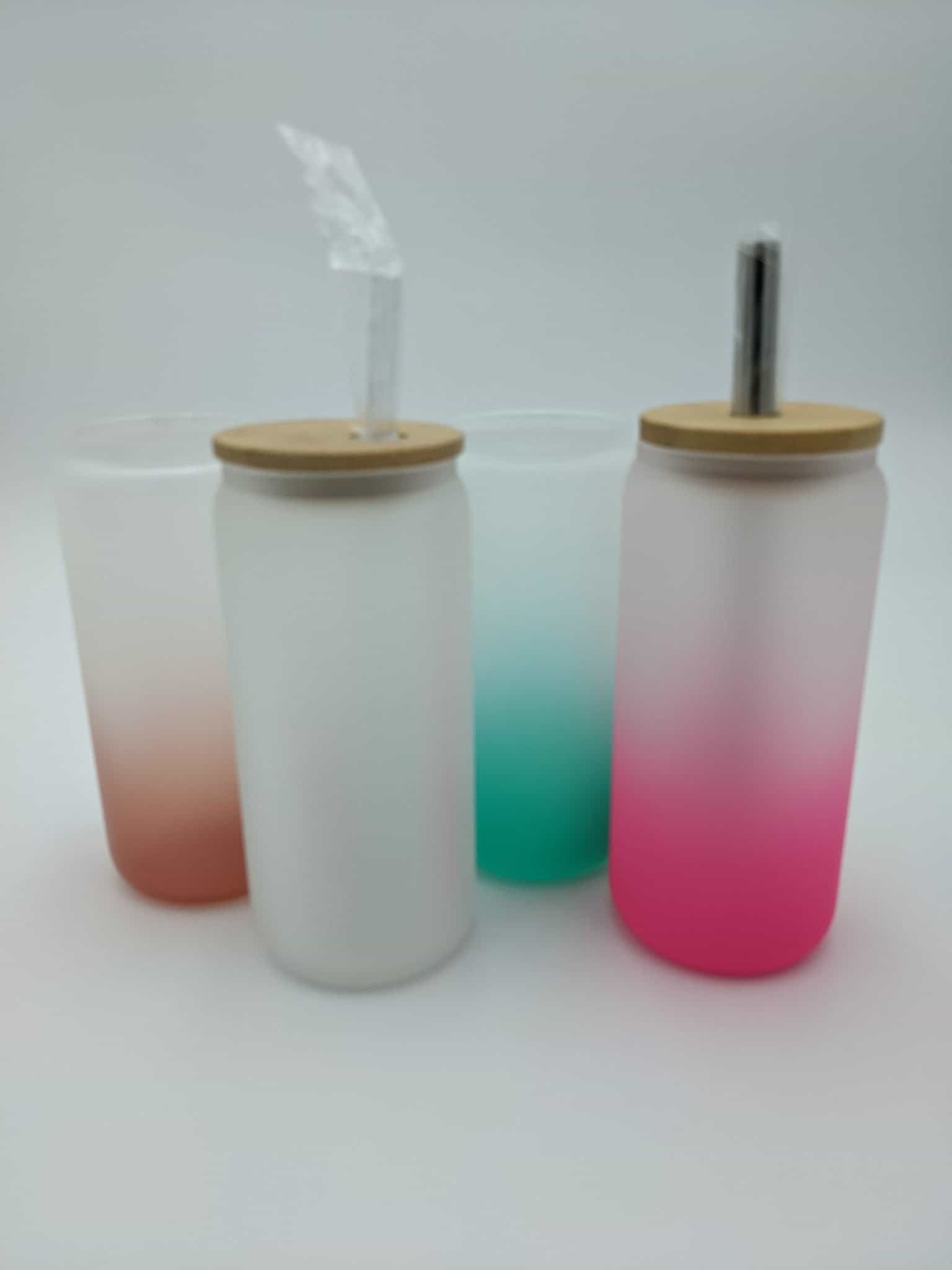 20oz Frosted Beer Can Glass with Bamboo Lid and Plastic Straw Painted